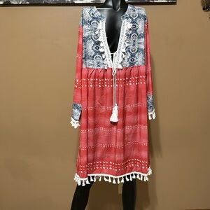 Bohemian Red and Blue Tassel Dress